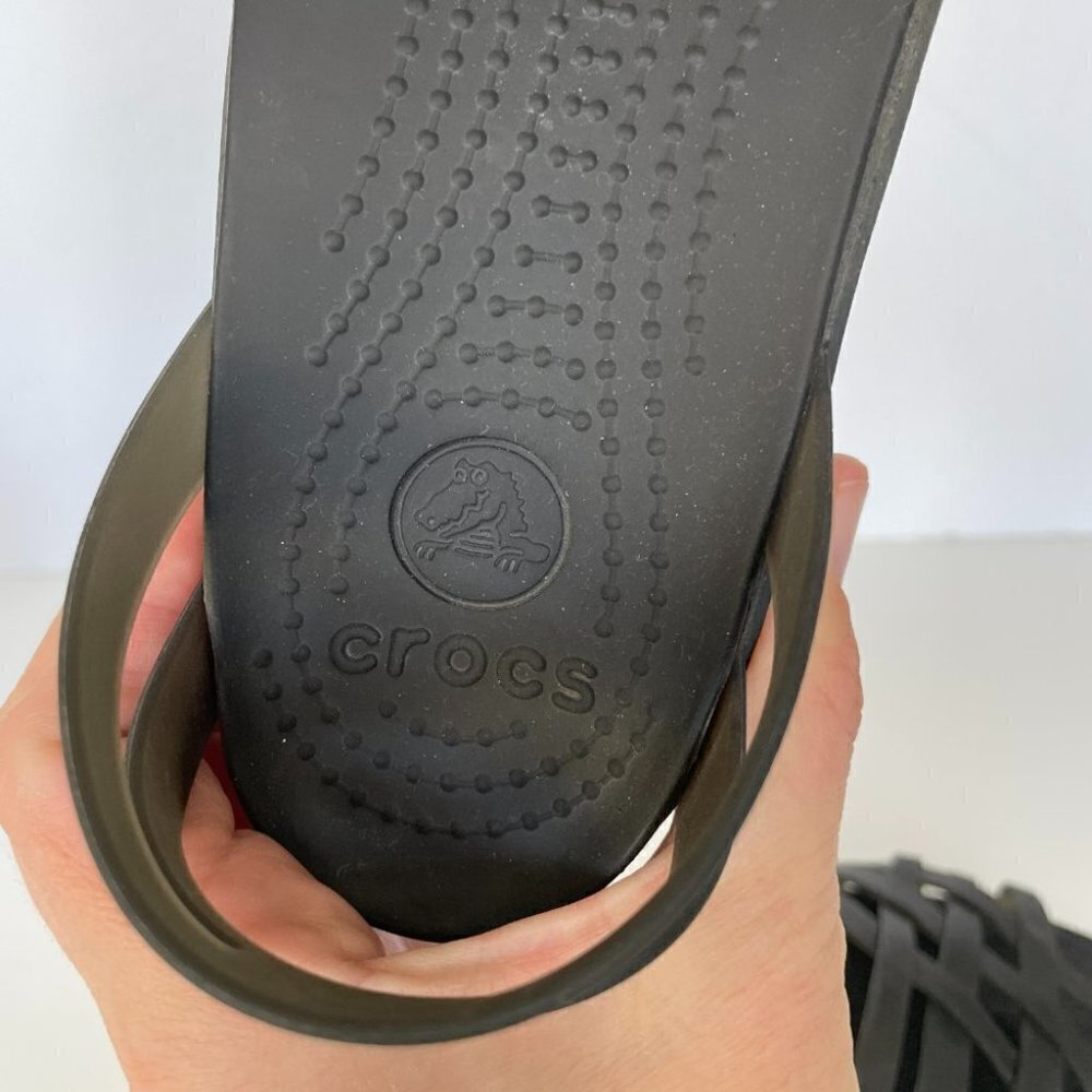 Crocs Huaranche Mini Wedge Sandals Strappy Slip-On Casual Black 8 - Picture 6 of 8
